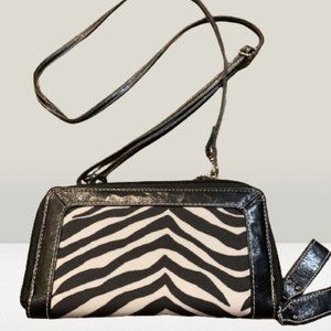 Zebra Print Zip Around Wallet Clutch Bag With Shoulder Strap (JB)